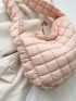 Quilted Detail Hobo Bag Fashion Pink With Zipper