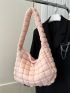 Quilted Detail Hobo Bag Fashion Pink With Zipper