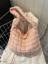 Quilted Detail Hobo Bag Fashion Pink With Zipper