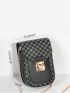 Geometric Pattern Phone Wallet Push Lock Chain Strap