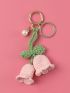 Knitted Crocheted Flower Keychain Pearl Key Ring Backpack Bag Decorative Pendants Jewelry Gift