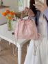 Minimalist Drawstring Design Chain Backpack Fashion Pink