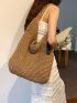 Minimalist Straw Bag Khaki Large Capacity