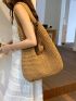 Minimalist Straw Bag Khaki Large Capacity