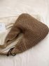 Minimalist Straw Bag Khaki Large Capacity