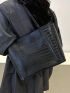 Crocodile Embossed Shoulder Tote Bag Elegant Black