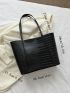 Crocodile Embossed Shoulder Tote Bag Elegant Black