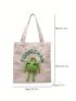 Cartoon Graphic Shopper Bag Casual Beige