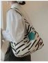 Striped Pattern Shoulder Bag With Bag Charm