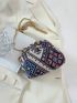 Mini Geometric Pattern Faux Pearl Decor Drawstring Design Chain Bucket Bag