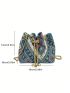 Mini Geometric Pattern Drawstring Design Chain Bucket Bag Fashion