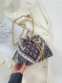 Mini Geometric Pattern Faux Pearl Decor Drawstring Design Chain Bucket Bag