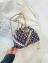 Mini Geometric Pattern Faux Pearl Decor Drawstring Design Chain Bucket Bag