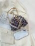 Mini Geometric Pattern Faux Pearl Decor Drawstring Design Chain Bucket Bag