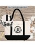 BeeGreen Initial Large Canvas Tote Bags with Zipper Pocket Unique Embroidery Cloth Bags Personalized Birthday Gifts for Women Girls Friends B