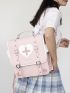 Medium Flap Backpack Heart Decor Buckle Design Studded Detail