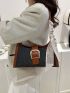 Medium Baguette Bag Colorblock Buckle Decor Fashion Style