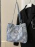 Chain & Metal Decor Tote Bag Double Handle Colorblock