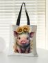 Cartoon Pig Print Shopper Bag Double Handle Canvas