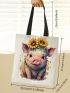 Cartoon Pig Print Shopper Bag Double Handle Canvas