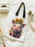 Cartoon Pig Print Shopper Bag Double Handle Canvas