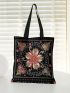 Flower Print Shopper Bag Double Handle Canvas