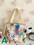 Medium Square Bag Cartoon Print Double Handle Cute Style