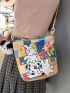 Medium Square Bag Cartoon Print Double Handle Cute Style