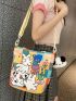 Medium Square Bag Cartoon Print Double Handle Cute Style