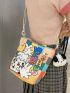 Medium Square Bag Cartoon Print Double Handle Cute Style