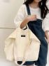 Letter Patch Decor Tote Bag Double Handle Casual Style