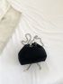 Mini Bucket Bag Crocodile Embossed Faux Pearl Detail Chain Strap