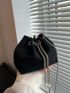 Mini Bucket Bag Crocodile Embossed Faux Pearl Detail Chain Strap