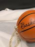 Mini Circle Bag Letter Print Chain Strap Basketball Design