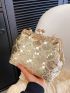 Sequin Decor Evening Bag Kiss Lock Glamorous, Perfect Bride Purse For Wedding, Prom & Party Events