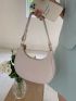 Minimalist Hobo Bag Medium Zipper Pu Beige