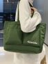 Letter Graphic Shopper Bag Oversized Green Polyester