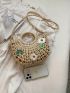 Hollow Out Straw Bag Flower & Faux Pearl Decor Ring Strap For Vacation
