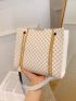 All Over Print Square Bag Beige Elegant Chain Strap For Daily