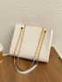 All Over Print Square Bag Beige Elegant Chain Strap For Daily