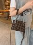 Mini All Over Print Square Bag Brown Elegant Chain Strap For Work