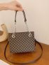 Mini All Over Print Square Bag Brown Elegant Chain Strap For Work