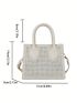 Mini Square Bag Studded Decor Zipper Double Handle PU Fashionable