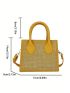 Mini Zipper Square Bag Fashionable Studded Decor Adjustable Strap