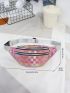 Medium Zipper Fanny Pack Funky Plaid Pattern Adjustable-strap