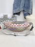 Medium Zipper Fanny Pack Funky Colorblock Plaid Pattern Adjustable-strap