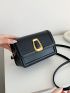 Mini Square Bag Metal Decor Flap Black PU Fashionable