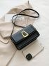 Mini Square Bag Metal Decor Flap Black PU Fashionable