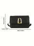 Mini Square Bag Metal Decor Flap Black PU Fashionable