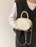 Mini Zipper Circle Bag Fashionable White Litchi Embossed Chain Strap